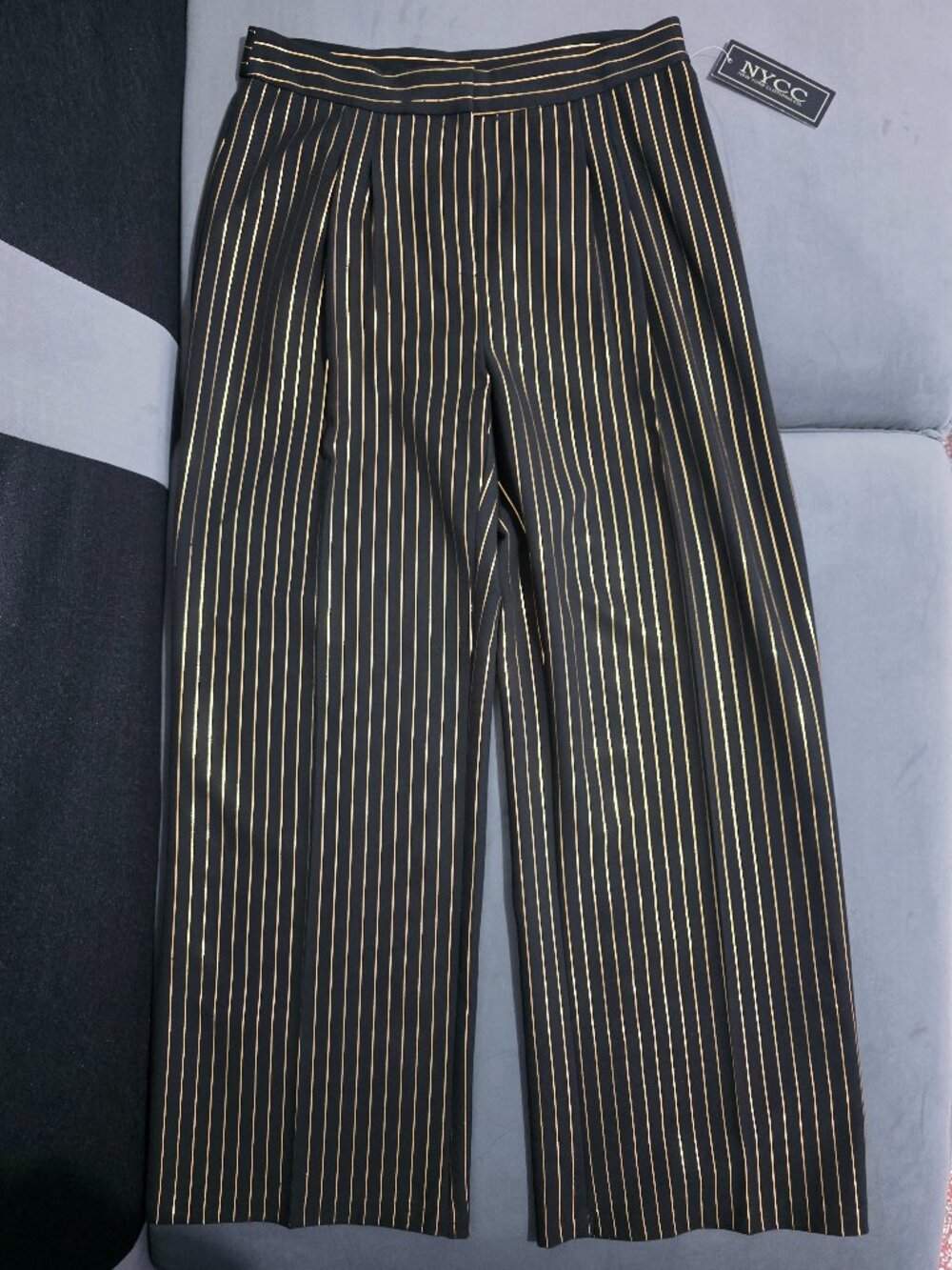 NWT NYCC Black & Gold Striped Trousers Size 10 - Wide Leg - Picture 3 of 8